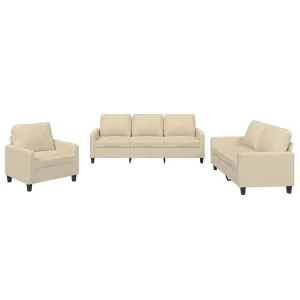 3-delige Loungeset met kussens stof crèmekleurig
