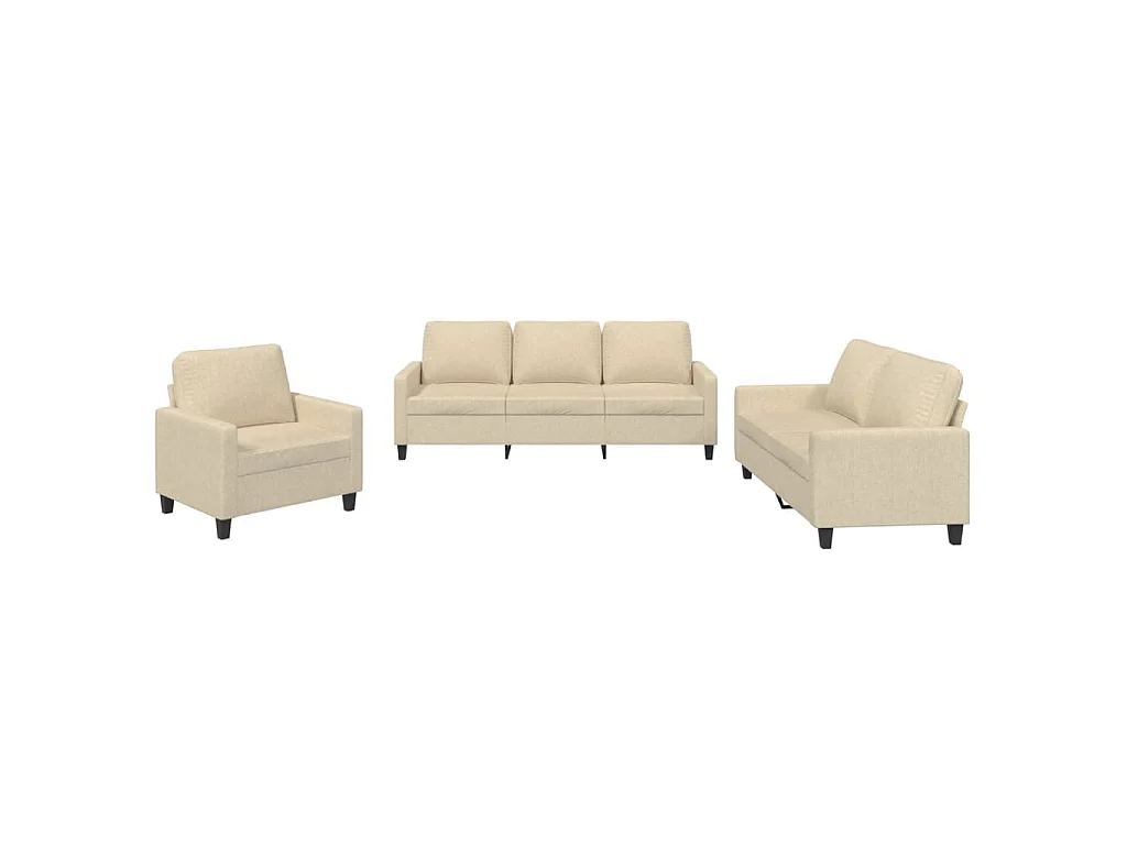 3-delige Loungeset met kussens stof crèmekleurig