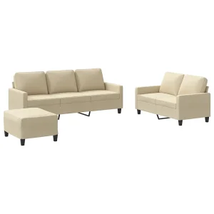3-delige Loungeset met kussens stof crèmekleurig 3-delige Loungeset met kussens stof crèmekleurig