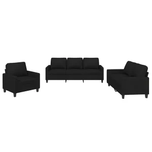 3-delige loungeset met kussens stof zwart 3-delige loungeset met kussens stof zwart