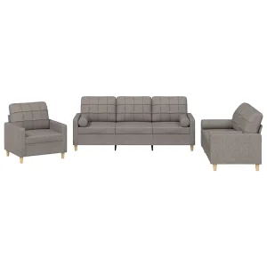 3-delige Loungeset met kussens stof taupe 3-delige Loungeset met kussens stof taupe