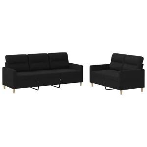 2-delige loungeset met kussens stof zwart