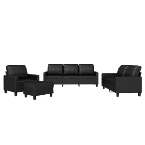 4-delige Loungeset met kussens kunstleer zwart 4-delige Loungeset met kussens kunstleer zwart