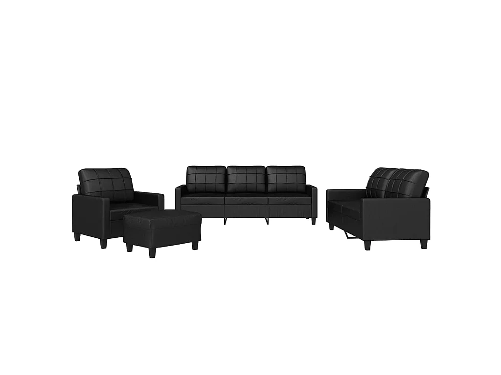 4-delige Loungeset met kussens kunstleer zwart