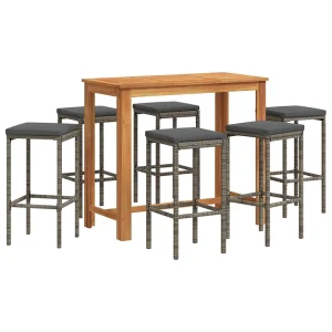 7-delige Tuinbarset massief acaciahout en poly rattan grijs 7-delige Tuinbarset massief acaciahout en poly rattan grijs