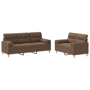2-delige Loungeset met kussens stof bruin 2-delige Loungeset met kussens stof bruin
