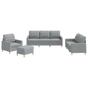 4-delige Loungeset met kussens stof lichtgrijs 4-delige Loungeset met kussens stof lichtgrijs