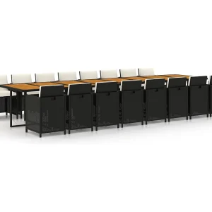 17-delige Tuinset met kussens poly rattan zwart