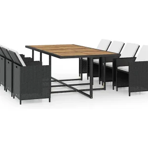 13-delige Tuinset met kussens poly rattan zwart 13-delige Tuinset met kussens poly rattan zwart