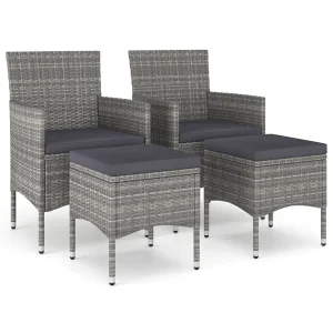 4-delige Tuinstoelen- en voetenbankenset poly rattan grijs 4-delige Tuinstoelen- en voetenbankenset poly rattan grijs