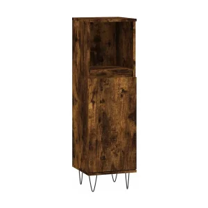 Badkamerkast 30x30x100 cm bewerkt hout gerookt eikenkleurig