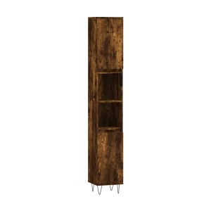 Badkamerkast 30x30x190 cm bewerkt hout gerookt eikenkleurig
