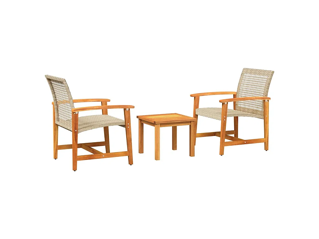 3-delige Bistroset poly rattan en acaciahout beige