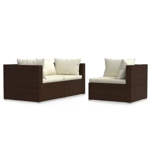 3-delige Loungeset met kussens poly rattan bruin 3-delige Loungeset met kussens poly rattan bruin