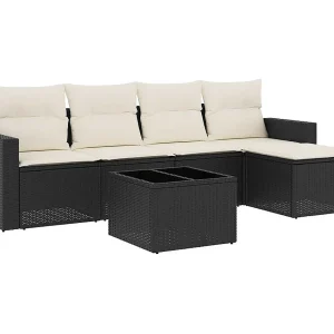6-delige Loungeset met kussens poly rattan zwart 6-delige Loungeset met kussens poly rattan zwart