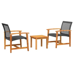 3-delige Bistroset poly rattan en acaciahout zwart 3-delige Bistroset poly rattan en acaciahout zwart