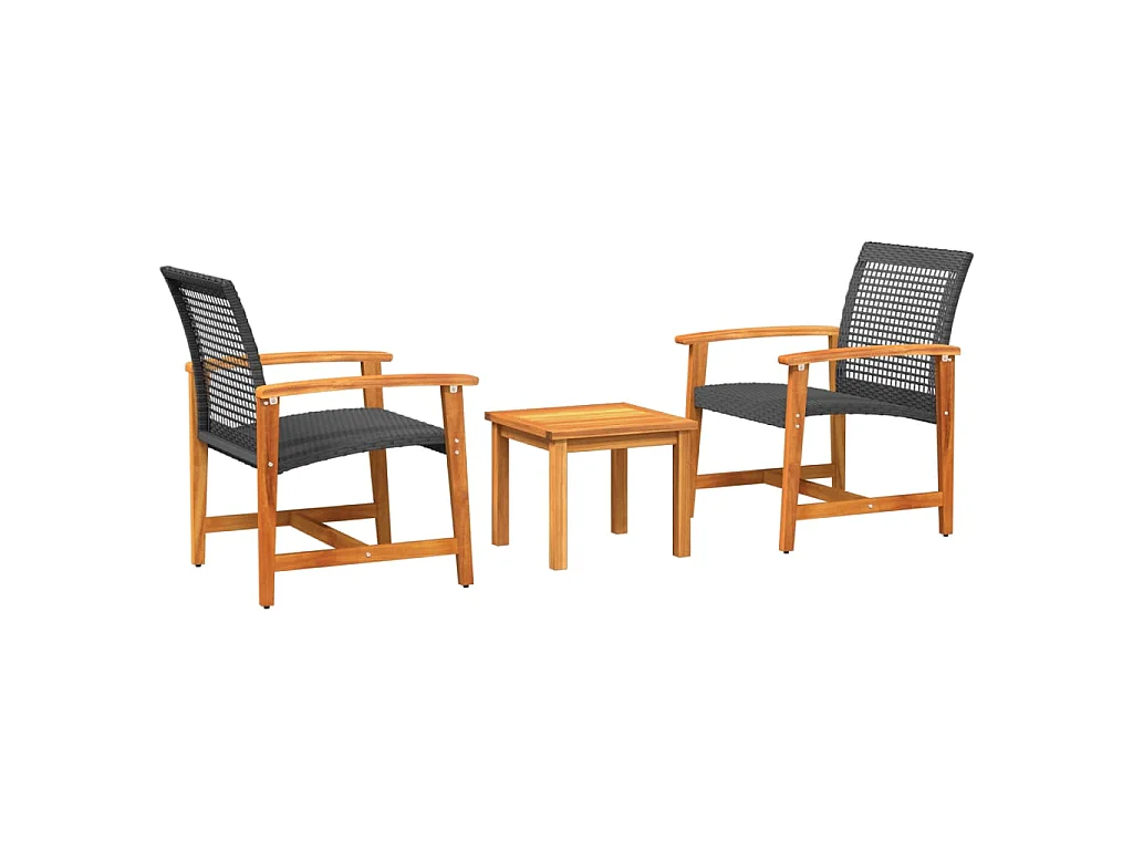 3-delige Bistroset poly rattan en acaciahout zwart