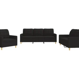 3-delige loungeset met kussens stof zwart 3-delige loungeset met kussens stof zwart