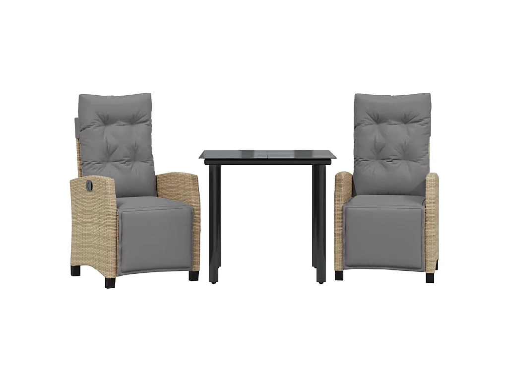 3-delige Tuinset met kussens poly rattan gemengd beige