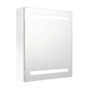 Badkamerkast met spiegel en LED 50x14x60 cm glanzend wit