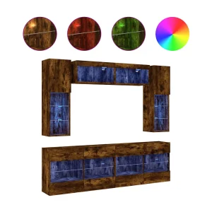 6-delige Tv-wandmeubelset met LED-verlichting gerookt eiken 6-delige Tv-wandmeubelset met LED-verlichting gerookt eiken