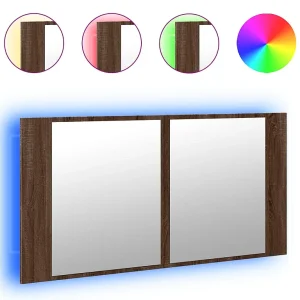 Badkamerkast met spiegel en LED 90x12x45 acryl bruineikenkleur Badkamerkast met spiegel en LED 90x12x45 acryl bruineikenkleur