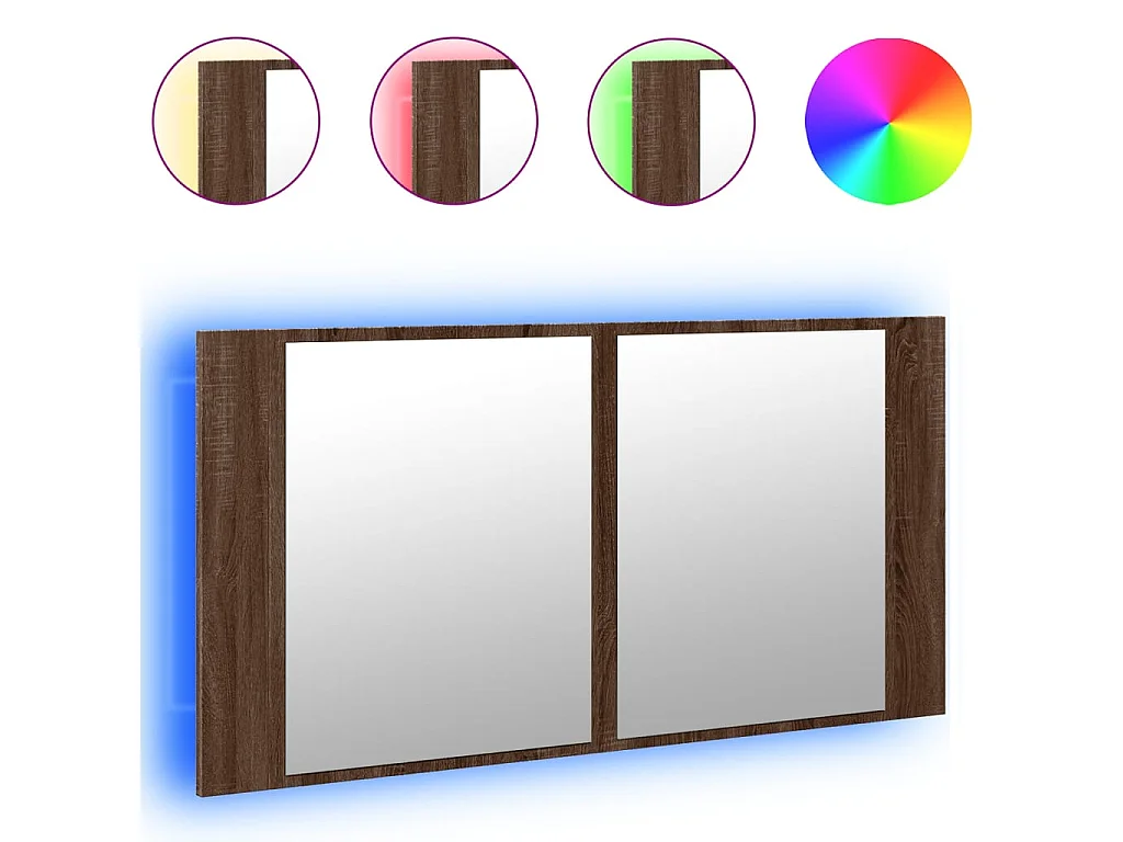 Badkamerkast met spiegel en LED 90x12x45 acryl bruineikenkleur