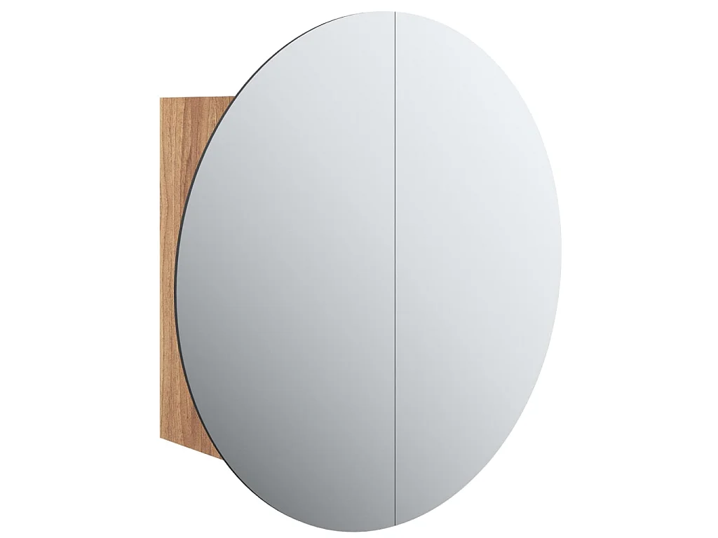 Badkamerkast met ronde spiegel en LED 40x40x17,5 cm eiken