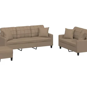 3-delige Loungeset met kussens kunstleer cappuccinokleurig 3-delige Loungeset met kussens kunstleer cappuccinokleurig