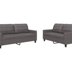 2-delige Loungeset met kussens kunstleer grijs