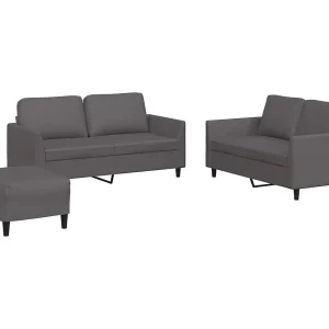 3-delige Loungeset met kussens kunstleer grijs