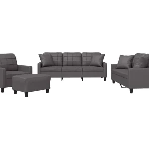 4-delige Loungeset met kussens kunstleer grijs 4-delige Loungeset met kussens kunstleer grijs