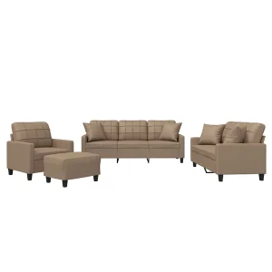 4-delige Loungeset met kussens kunstleer cappuccinokleurig 4-delige Loungeset met kussens kunstleer cappuccinokleurig