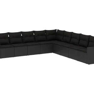 9-delige Loungeset met kussens poly rattan zwart 9-delige Loungeset met kussens poly rattan zwart
