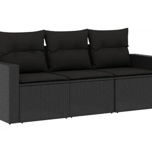 3-delige Loungeset met kussens poly rattan zwart 3-delige Loungeset met kussens poly rattan zwart