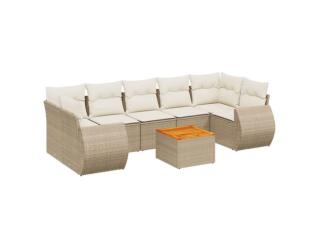 8-delige Loungeset met kussens poly rattan beige