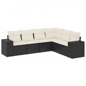6-delige Loungeset met kussens poly rattan zwart 6-delige Loungeset met kussens poly rattan zwart