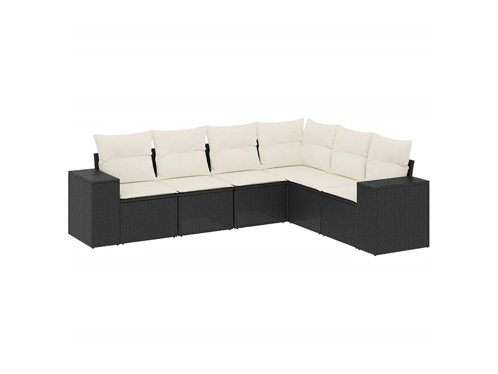 6-delige Loungeset met kussens poly rattan zwart