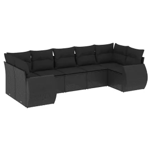 7-delige Loungeset met kussens poly rattan zwart 7-delige Loungeset met kussens poly rattan zwart