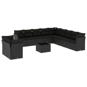 12-delige Loungeset met kussens poly rattan zwart 12-delige Loungeset met kussens poly rattan zwart