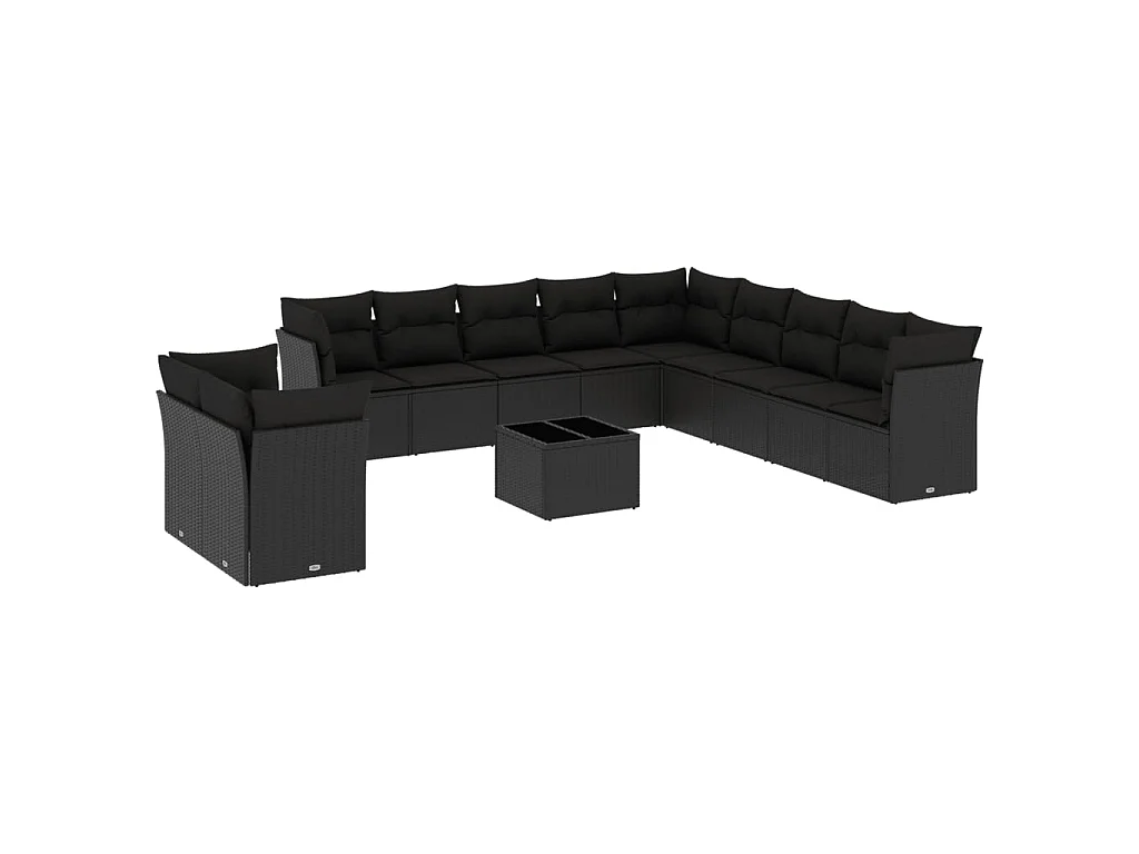 12-delige Loungeset met kussens poly rattan zwart