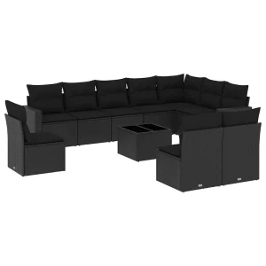 11-delige Loungeset met kussens poly rattan zwart 11-delige Loungeset met kussens poly rattan zwart