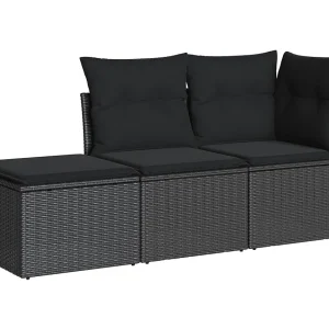 3-delige Loungeset met kussens poly rattan zwart 3-delige Loungeset met kussens poly rattan zwart