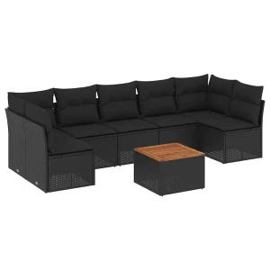 8-delige Loungeset met kussens poly rattan zwart 8-delige Loungeset met kussens poly rattan zwart