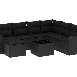 8-delige Loungeset met kussens poly rattan zwart 8-delige Loungeset met kussens poly rattan zwart