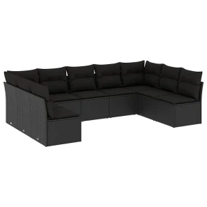 9-delige Loungeset met kussens poly rattan zwart 9-delige Loungeset met kussens poly rattan zwart