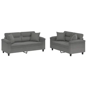 2-delige Loungeset met kussens microvezelstof donkergrijs 2-delige Loungeset met kussens microvezelstof donkergrijs
