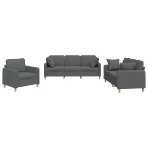 3-delige Loungeset met kussens stof donkergrijs 3-delige Loungeset met kussens stof donkergrijs