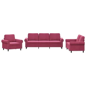 3-delige Loungeset met kussens fluweel wijnrood 3-delige Loungeset met kussens fluweel wijnrood