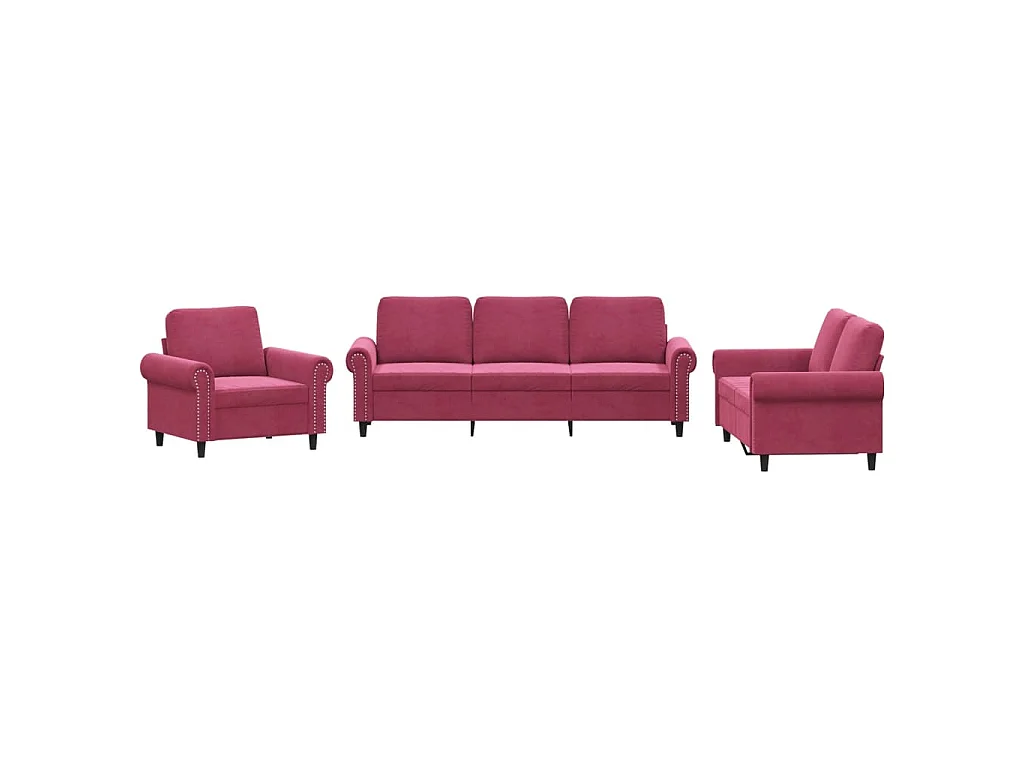 3-delige Loungeset met kussens fluweel wijnrood